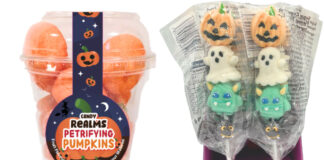 Pack shots of Candy Realms Petrifying Pumpkins and Halloween Mallows Stackers.