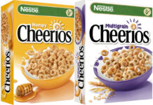 Pack shots of Cheerios and Honey Cheerios.