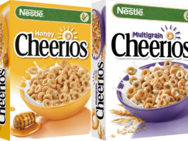 New packs of nutrition in Cheerios makeover Pack shots of Cheerios and Honey Cheerios.