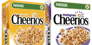 Pack shots of Cheerios and Honey Cheerios.