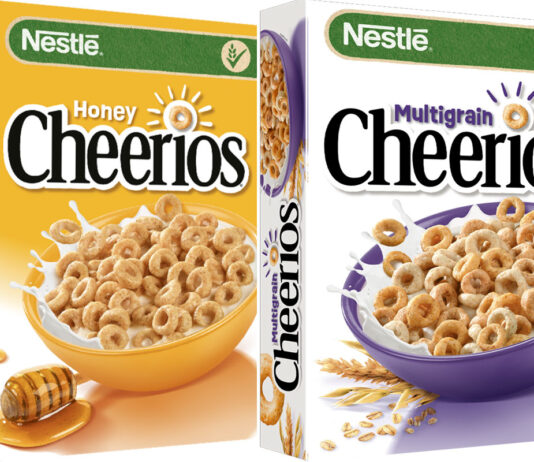 New packs of nutrition in Cheerios makeover Pack shots of Cheerios and Honey Cheerios.