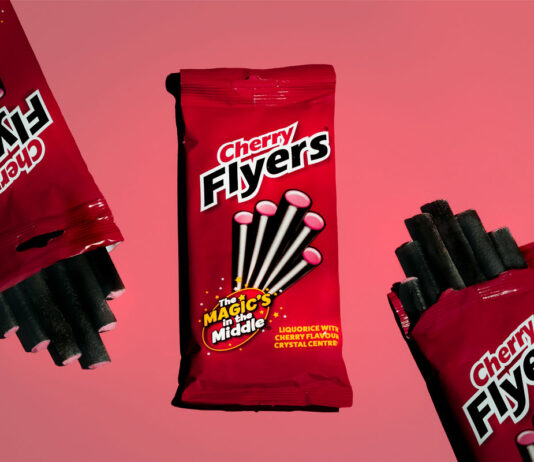 Flyers loads in Cherry to liquorice range Promotional image for the launch of Flyers Cherry liquorice straws.