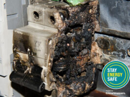 Dangers of meter tampering laid out by CrimeStoppers An energy meter that has been damaged by an electric fire after it has been tampered with.