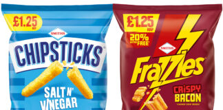 Pack shots of Chipsticks PMP and Frazzles PMP.