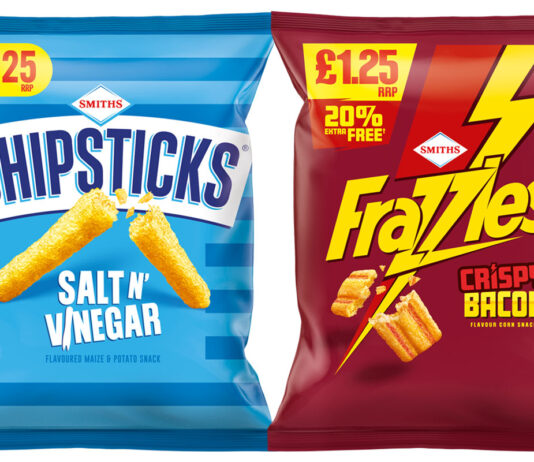Frazzles and Chipsticks flip over a new look Pack shots of Chipsticks PMP and Frazzles PMP.