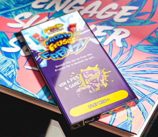 Frubes gamifies the lunchbox Promotional image of the digital gaming campaign for Frubes with Engage featuring a phone playing the game.