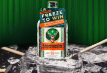 Promotional image for Jägermeister Freeze to Win Campaign featuring a bottle of Jägermeister frozen in a block of ice that is being chipped out.