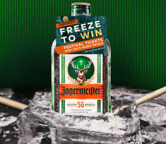 Freeze to Win competition from Jägermeister Promotional image for Jägermeister Freeze to Win Campaign featuring a bottle of Jägermeister frozen in a block of ice that is being chipped out.