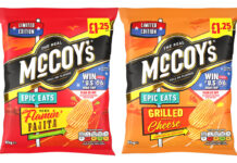 Pack shots of McCoy's Epic Eats Flamin' Fajita and Grilled Cheese.