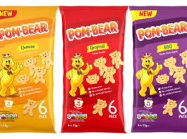 New look and flavours for Pom-Bear snacks Pack shots of Pom-Bear Cheese, Pom-Bear Original and Pom-Bear BBQ multipacks.