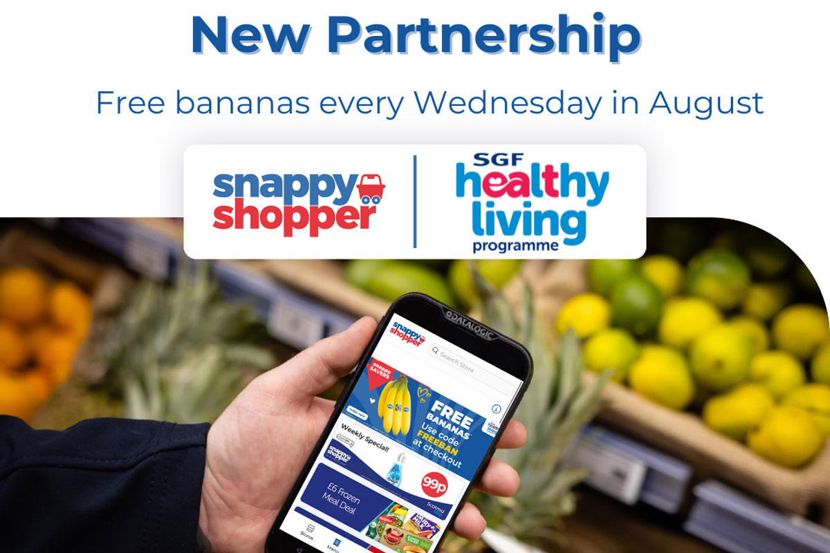 Promotional image of the Healthy Living Programme's (HLP) team up with Snappy Shopper to deliver free bananas in August.