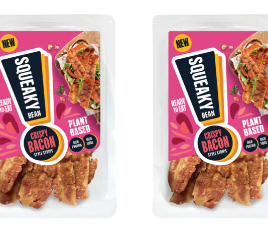 Squeaky Bean brings home the bacon Pack shots of Squeaky Bean Crispy Bacon Style Strips.