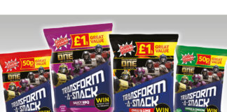 Promotional packs of Golden Wonder Transform-A-Snack packs featuring a promotion of Transformers One.