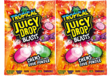 Pack shots of Tropical Juicy Drop Blasts.