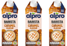 Pack shots of Alpro Barista Caramel Flavour plant based milk.