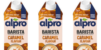 Pack shots of Alpro Barista Caramel Flavour plant based milk.