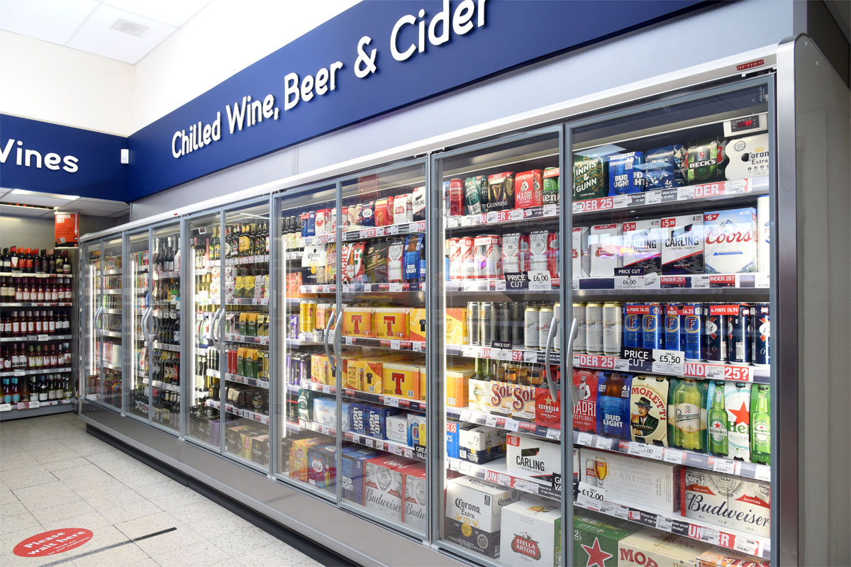 Picture of a convenience store's alcohol section.