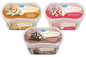 Pack shots of Carte D'Or Mini Indulgence including Eton Mess, Vanilla Caramel Pecan and Chocolate Cookie.