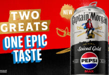 Promotional image of the partnership between Captain Morgan rum and Pepsi Max with an image of the can and text that reads "Two Greats, One Epic Taste".