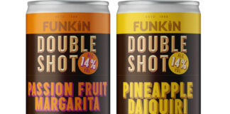 Pack shots of Funkin Double Shot cocktails including Passion Fruit Margarita and Pineapple Daiquiri variants.