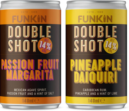 Funkin elevates higher ABV cocktails range Pack shots of Funkin Double Shot cocktails including Passion Fruit Margarita and Pineapple Daiquiri variants.