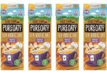 Pack shots of Glebe Farm Pure Oaty Tea-riffic Oat milk.