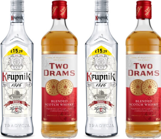 Halewood rolls out a double launch on spirits Pack shots of Krupnik Polish vodka and Two Drams Blended Scotch Whisky.