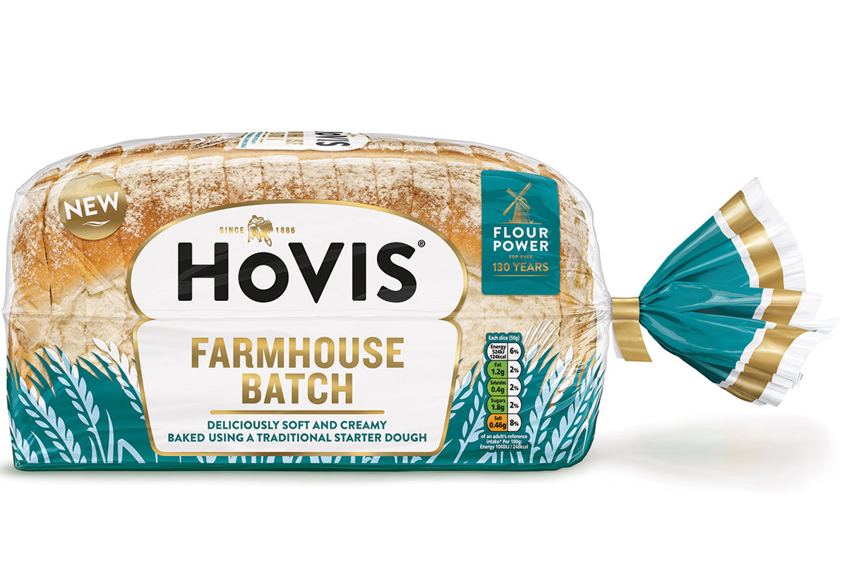 Pack shot of a Hovis Farmhouse Batch loaf.