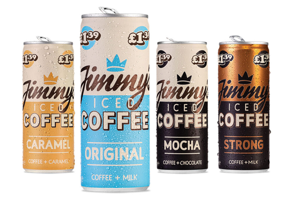 Cans of Jimmy's Iced Coffee in various flavours.