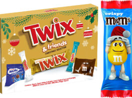Mars Wrigley unveils a Christmas duo Pack shots of Twix & Friends Medium Selection Box and M&M's Crispy Milk Chocolate Santa Treat