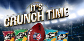 Promotional image of the partnership between McCoy's crisps and the NFL here in the UK, the text reads 'It's Crunch Time'.