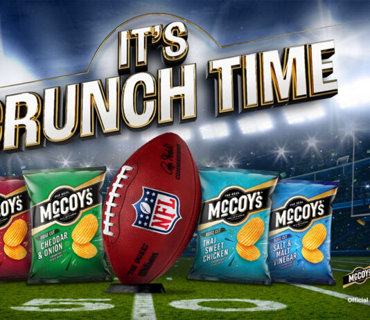 KP brings a crunch to the NFL Promotional image of the partnership between McCoy's crisps and the NFL here in the UK, the text reads 'It's Crunch Time'.