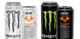 Pack shots of Monster Energy including Original and Ultra with a Call of Duty on-pack promotion.