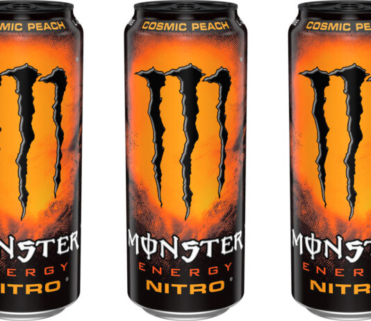 Monster unveils a Cosmic new flavour Pack shots of Monster Nitro Cosmic Peach cans.