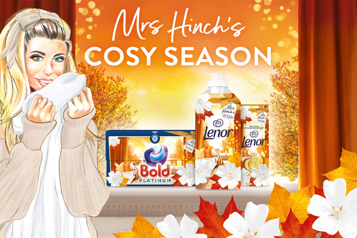 Illustration of the new Mrs Hinch's Cosy Season range of cleaning product from Procter & Gamble.