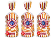 Pack shots of New York Bagel Company Maple bagels.