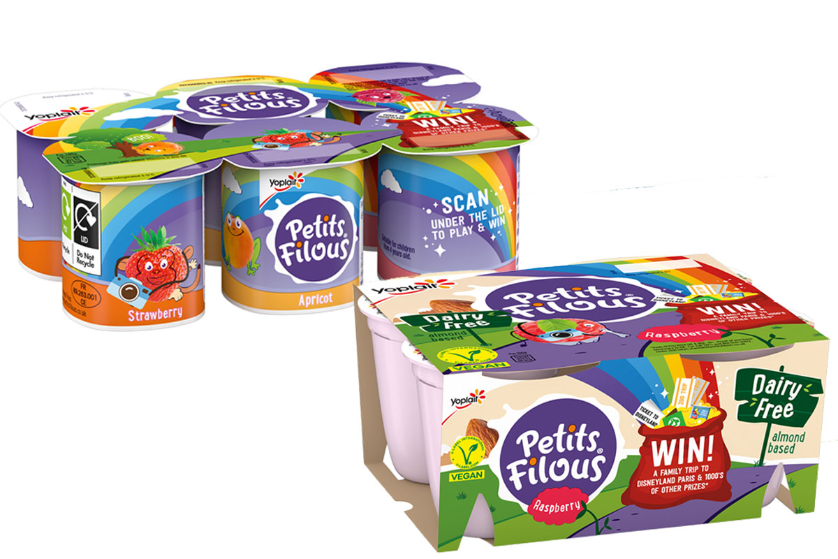 Pack shots of Petit Filous yoghurt multipacks including the standard variant as well as a Dairy-Free Pack.