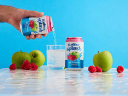 Market News | Hovis, Shaken Udder, STG, Radnor Hills Lifestyle image of a person pouring a can of Radnor Splash into a glass with another can next to the glass and fruit around it.