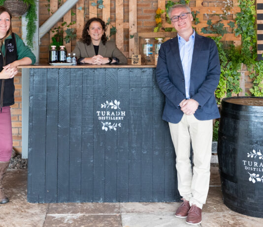 First Scottish Food & Drink September launched Turadh Distillery boss Anna Robertson, Scottish Rural Affairs Secretary Mairi Gougeon and Scotland Food & Drink chief exec Iain Baxter at the launch of the first Scotland Food & Drink September.