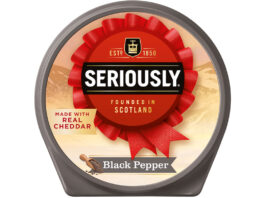 Seriously spreads out to Black Pepper Pack shot of Seriously Spreadable Cheese Black Pepper.