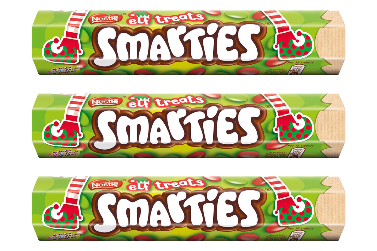 Pack shots of Smarties Elf Treats.