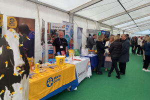 Stalls set up for Spar Scotland's annual trade show event for various organisations in the convenience retail trade.