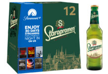 Staropramen 12x330ml bottle multipacks feature Paramount+ illustrations for maximum visibility on shelves.