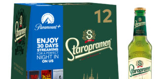 Staropramen 12x330ml bottle multipacks feature Paramount+ illustrations for maximum visibility on shelves.