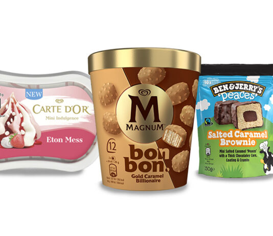 Unilever builds on ice cream snacking Pack shots of Carte D'Or Mini Indulgence Eton Mess, Magnum bonbon Gold Caramel Billionaire and Ben & Jerry Peaces Salted Caramel Brownie.