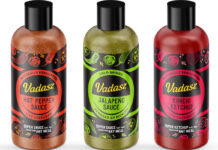 Pack shots of Vadasz Hot Sauces including Hot Pepper Sauce, Jalapeño Sauce and Kimchi Ketchup.