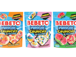 Bebeto takes note of TikTok with freeze dried sweets Pack shots of Bebeto Freeze Crunchy freeze-dried sweets including Peach Rings, Marshmallows and Watermelon variants.