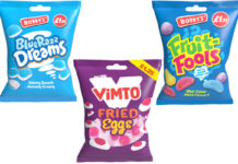 Pack shots of Bobby's Sweets including Blue Razz Dreams, Vimto Fried Eggs and Fruit-Fools.