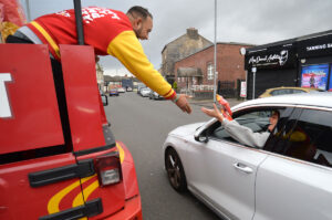 Passing motorists slowed to get in on the Cheez-It action in Baillieston.