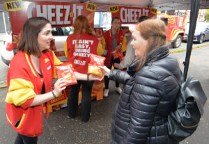 Cheez-It products were handed out to passers-by outside Londis Solo Convenience.